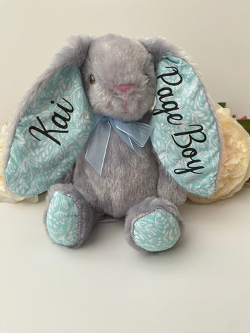 Personalised Plush Blue Ear Bunny